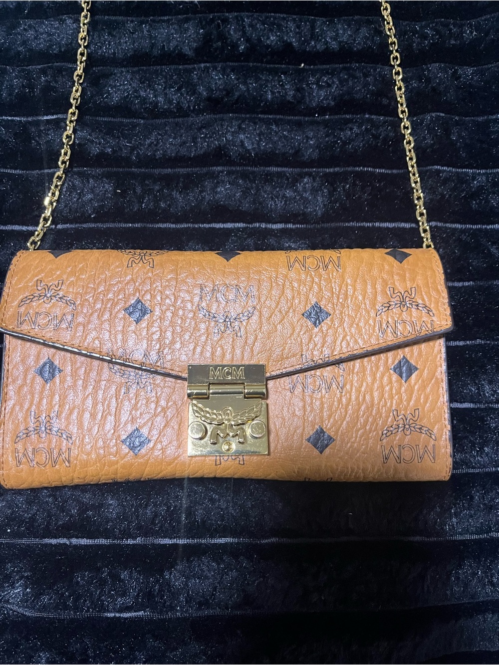 MCM Cognac Visetos Monogram Chain Crossbody